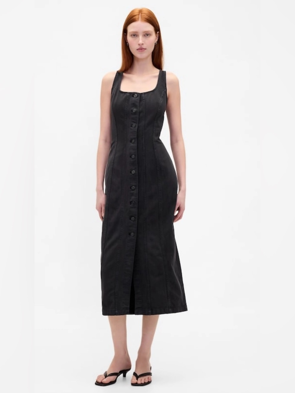 GAP Seamed Button Front Denim Midi Dress Medium